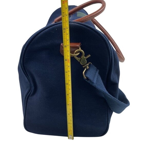 Ralph Lauren Polo Canvas Duffle Bag Leather Accents Adjustable Strap Navy Green - Picture 13 of 14